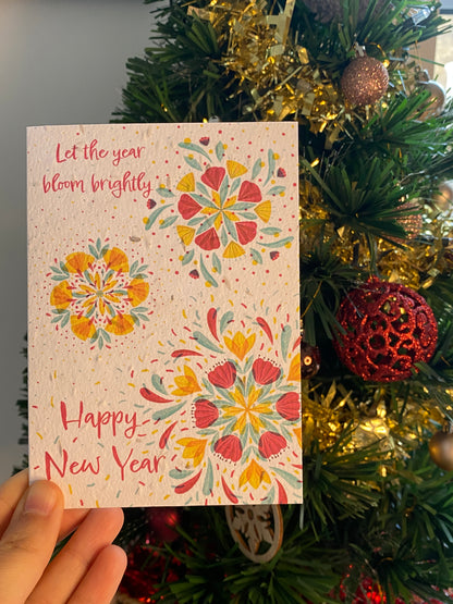 Flower Seeds Paper Happy New Year Greeting cards